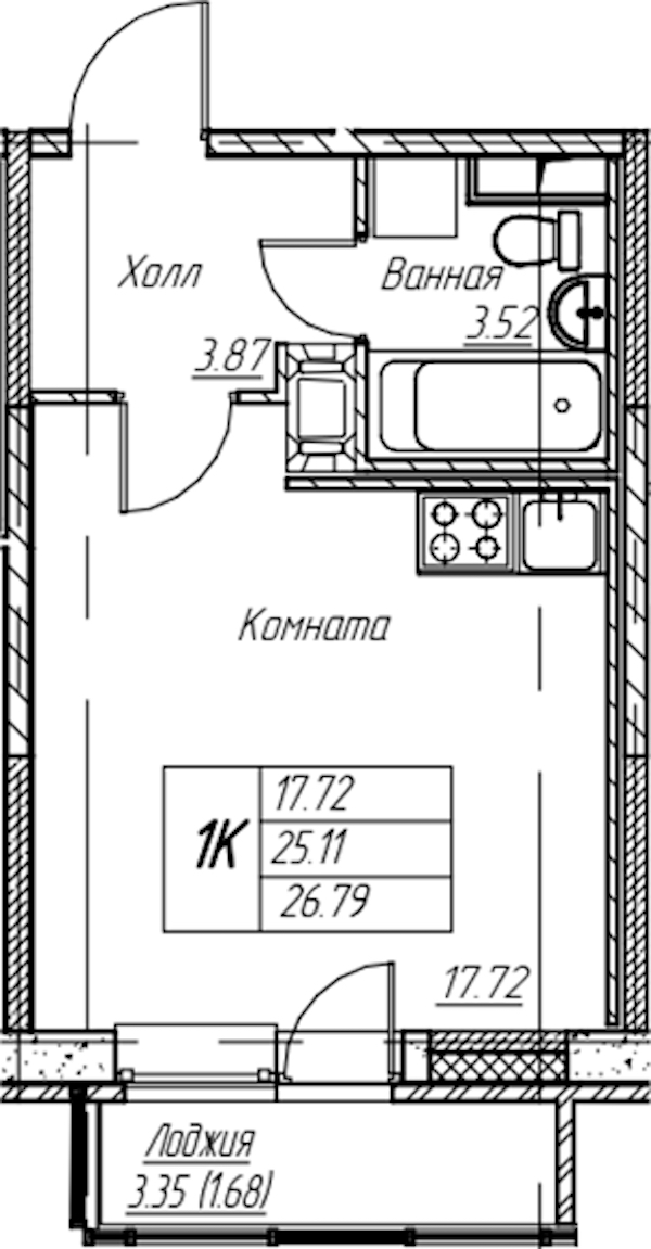 Квартира студия 26.79 м², 19/22 эт., ЖК «Парк-квартал Юнтолово»